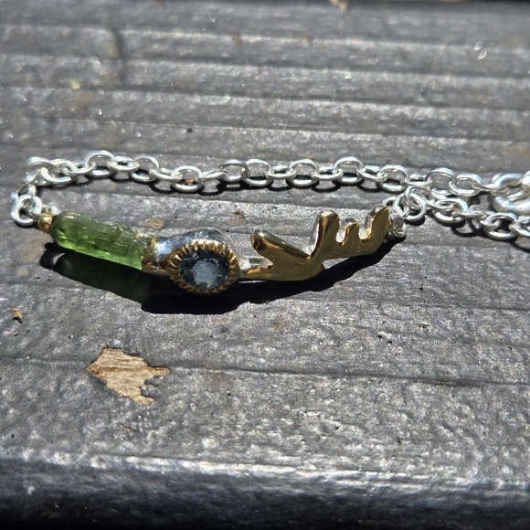 Tourmaline & Topaz Sterling & Gold handmade "LOVE" Bracelet 7" - Picture 7 of 9
